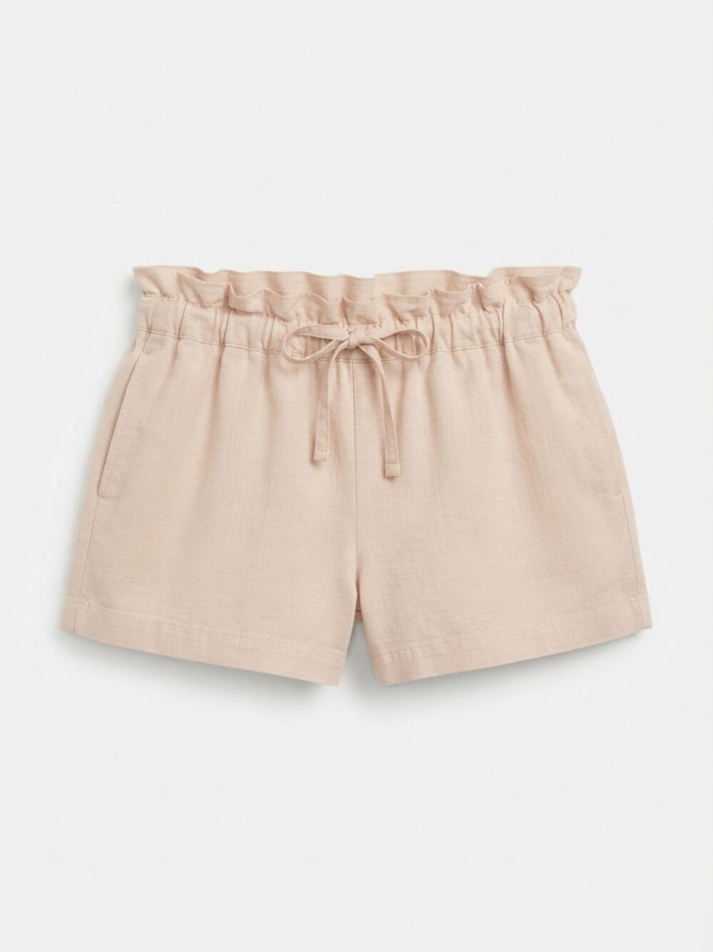 HATCH Collection Beige Linen Blend Paperbag Waist Drawstring Shorts Maternity 1